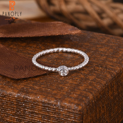 White Topaz Round Twist 925 Sterling Silver Ring