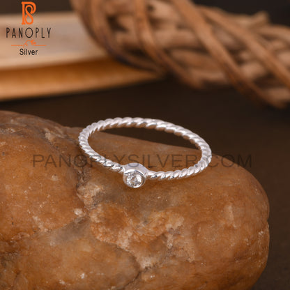 White Topaz Round Twist 925 Sterling Silver Ring
