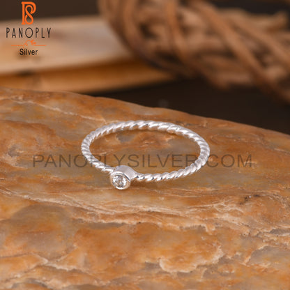 White Topaz Round Twist 925 Sterling Silver Ring