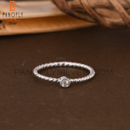 White Topaz Round Twist 925 Sterling Silver Ring