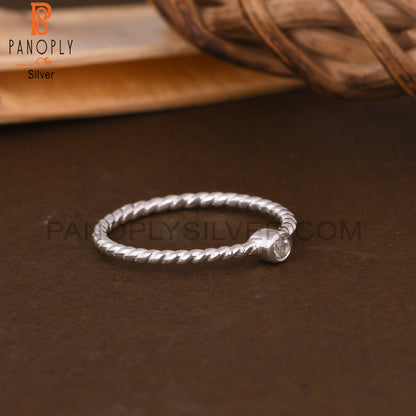White Topaz Round Twist 925 Sterling Silver Ring