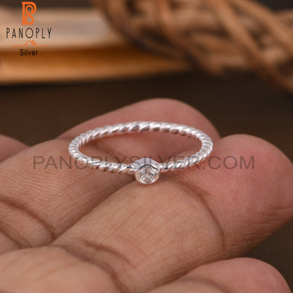 White Topaz Round Twist 925 Sterling Silver Ring