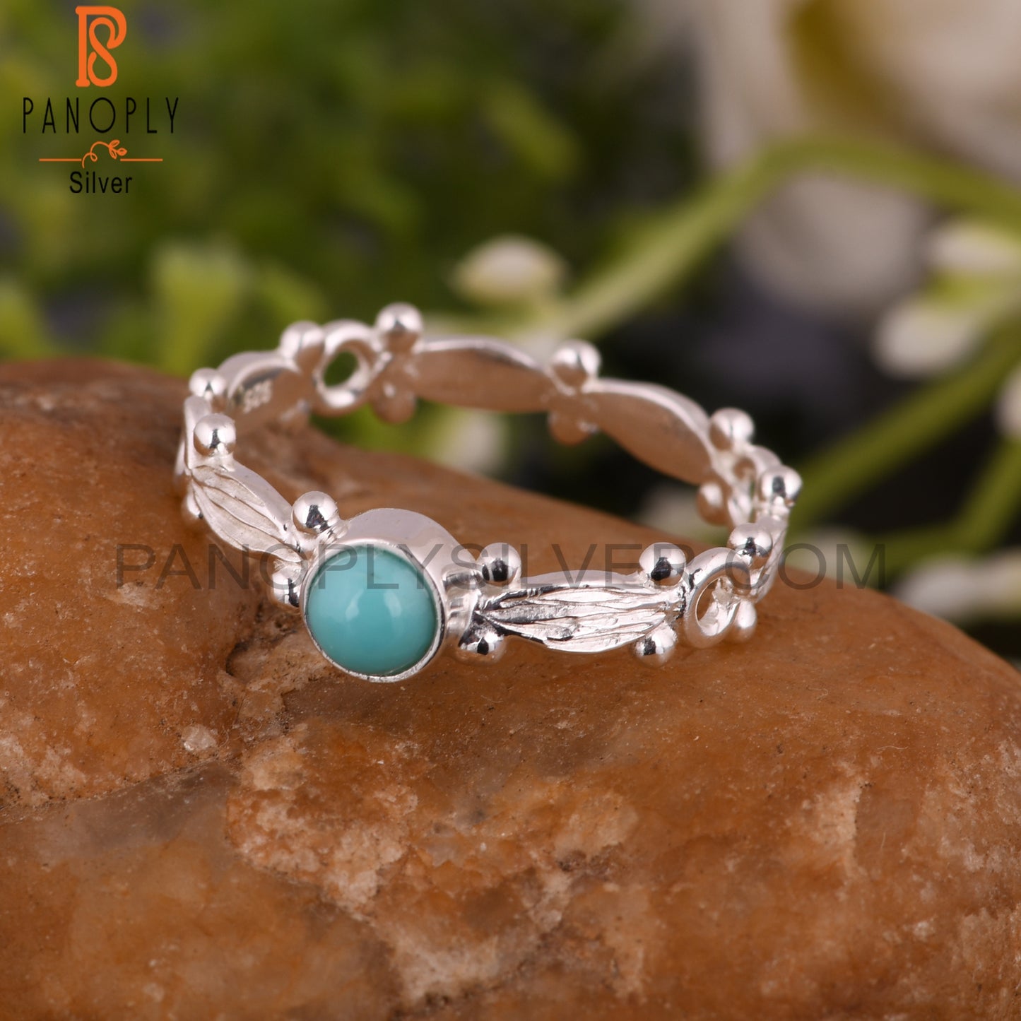 Arizona Turquoise Round Shape 925 Sterling Silver Twist Ring