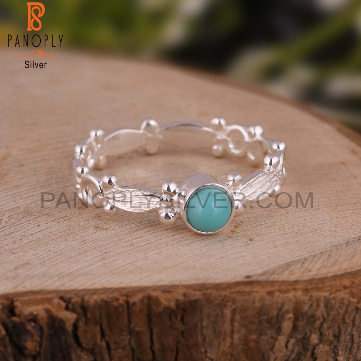 Arizona Turquoise Round Shape 925 Sterling Silver Twist Ring
