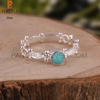 Arizona Turquoise Round Shape 925 Sterling Silver Twist Ring