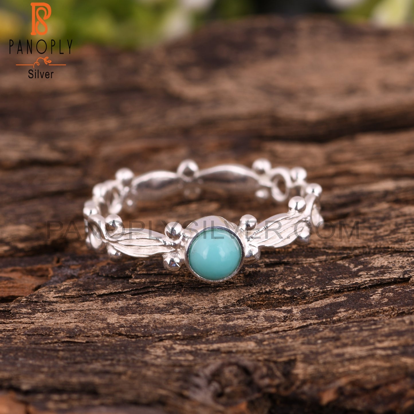 Arizona Turquoise Round Shape 925 Sterling Silver Twist Ring