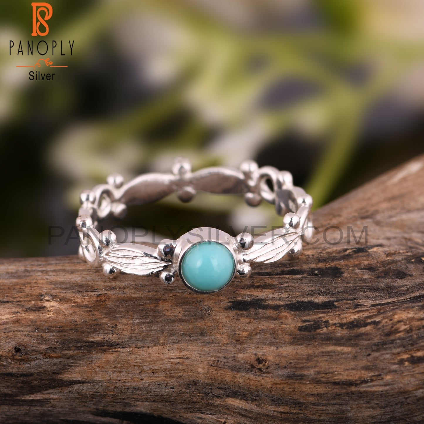 Arizona Turquoise Round Shape 925 Sterling Silver Twist Ring