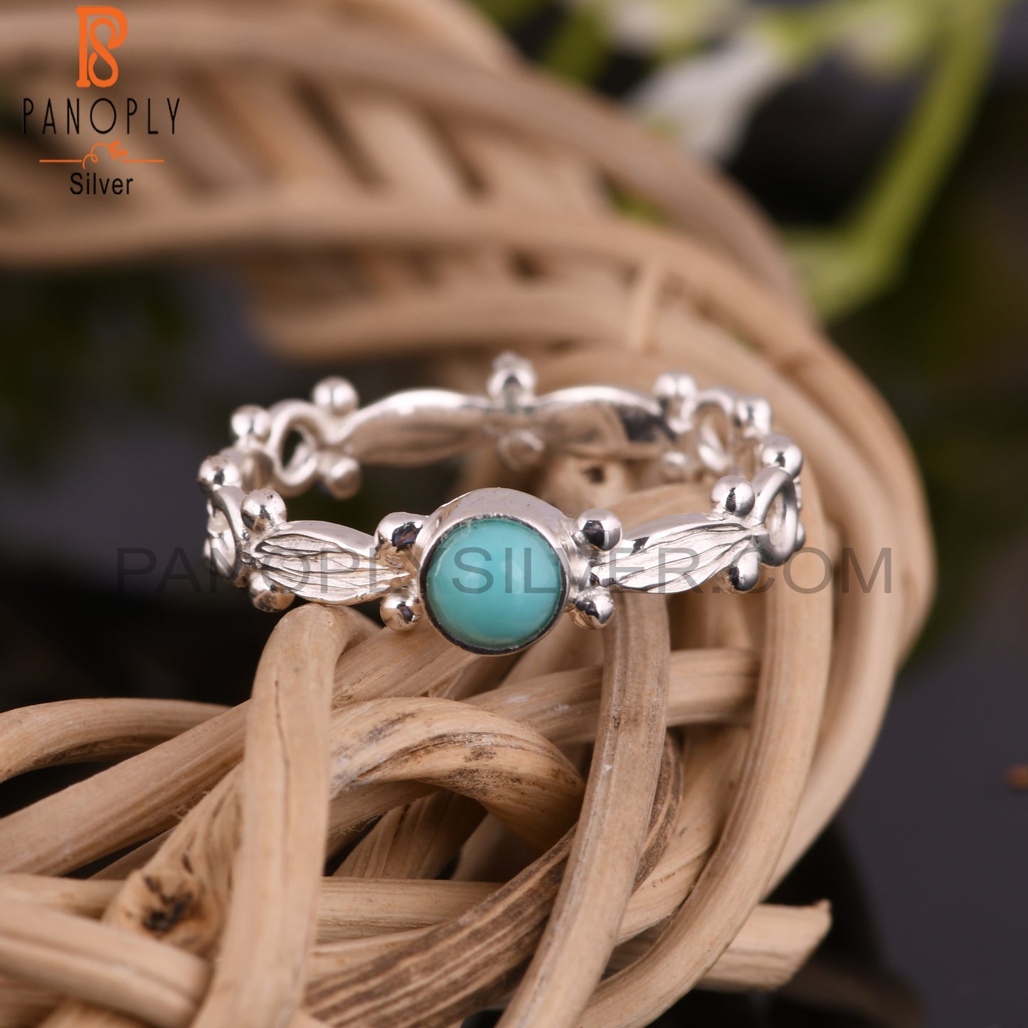 Arizona Turquoise Round Shape 925 Sterling Silver Twist Ring