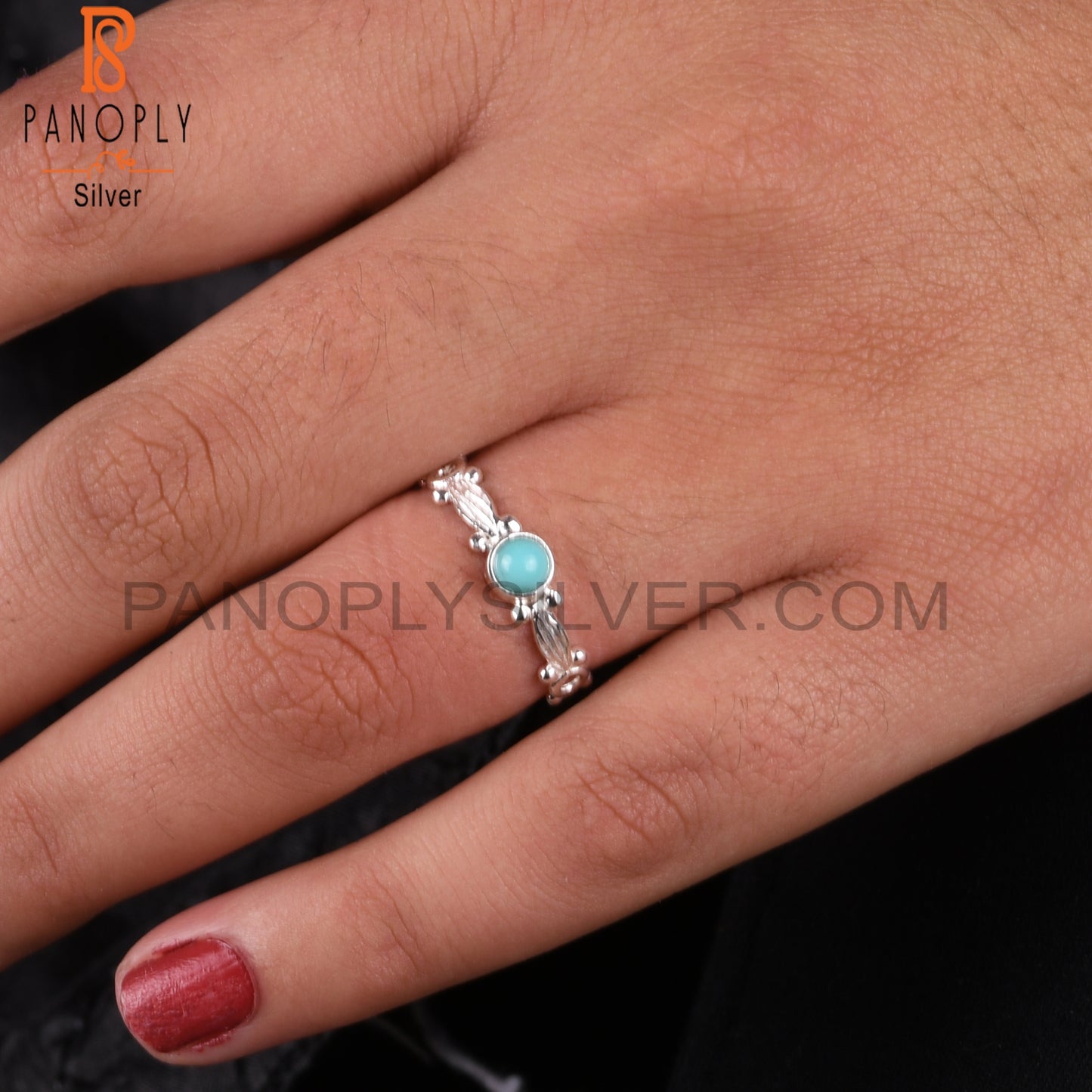 Arizona Turquoise Round Shape 925 Sterling Silver Twist Ring