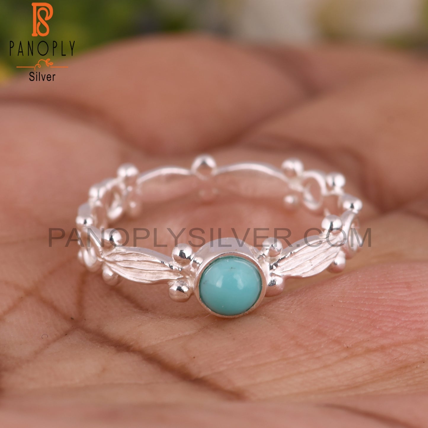 Arizona Turquoise Round Shape 925 Sterling Silver Twist Ring