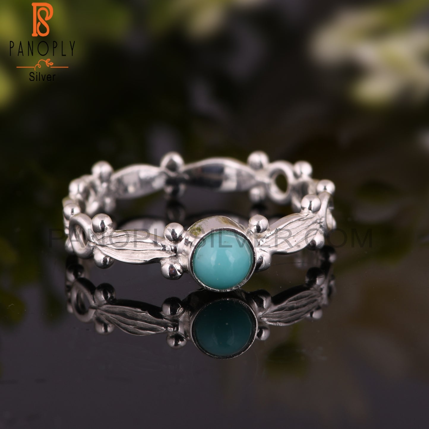 Arizona Turquoise Round Shape 925 Sterling Silver Twist Ring