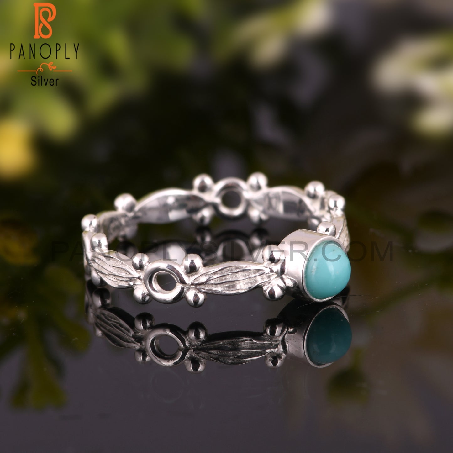 Arizona Turquoise Round Shape 925 Sterling Silver Twist Ring