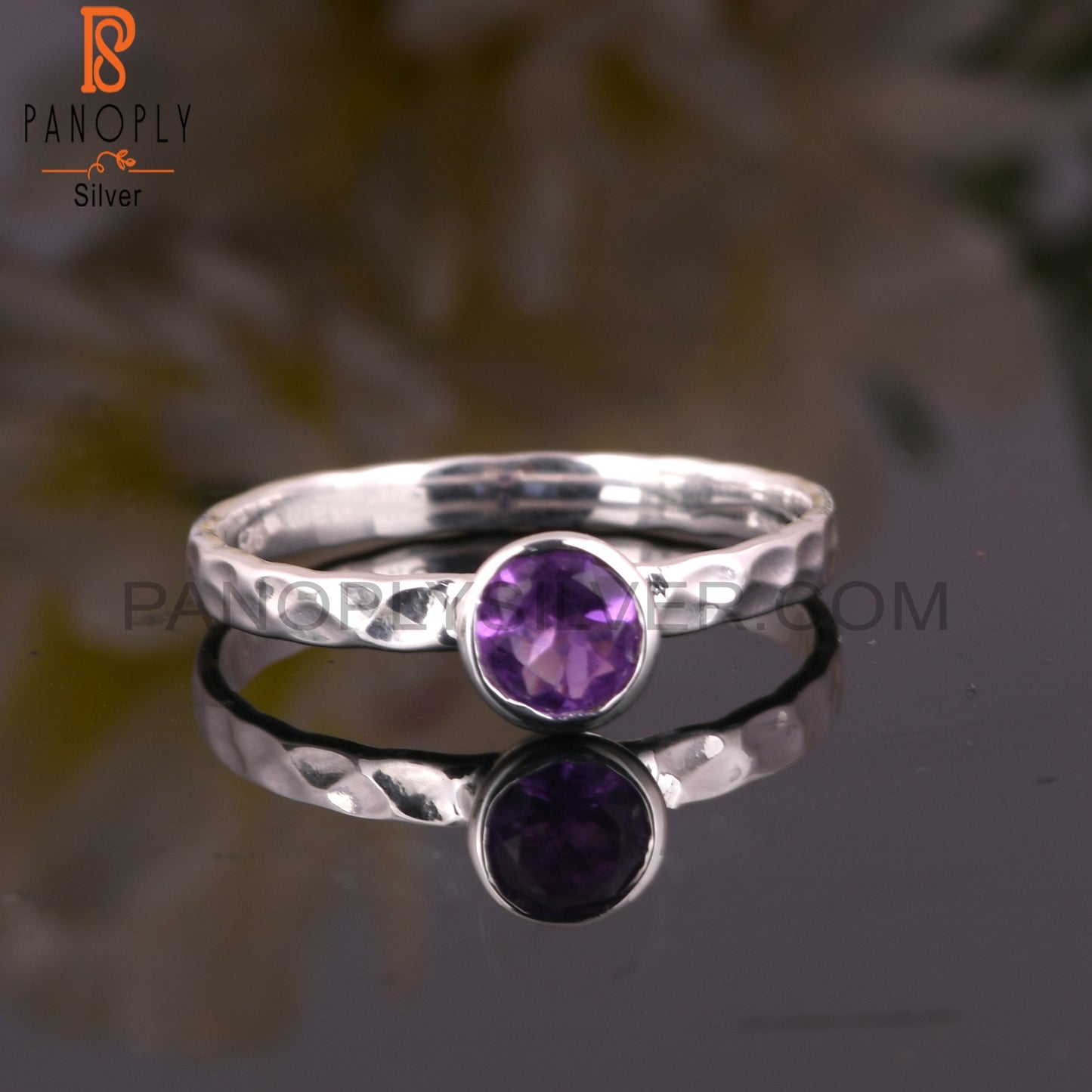 Texture Band 925 Sterling Silver Amethyst Ring