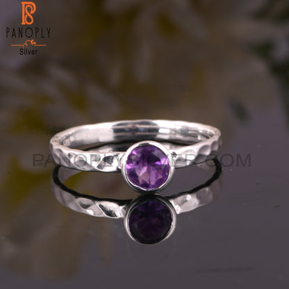 Texture Band 925 Sterling Silver Amethyst Ring