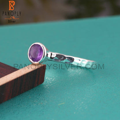 Texture Band 925 Sterling Silver Amethyst Ring