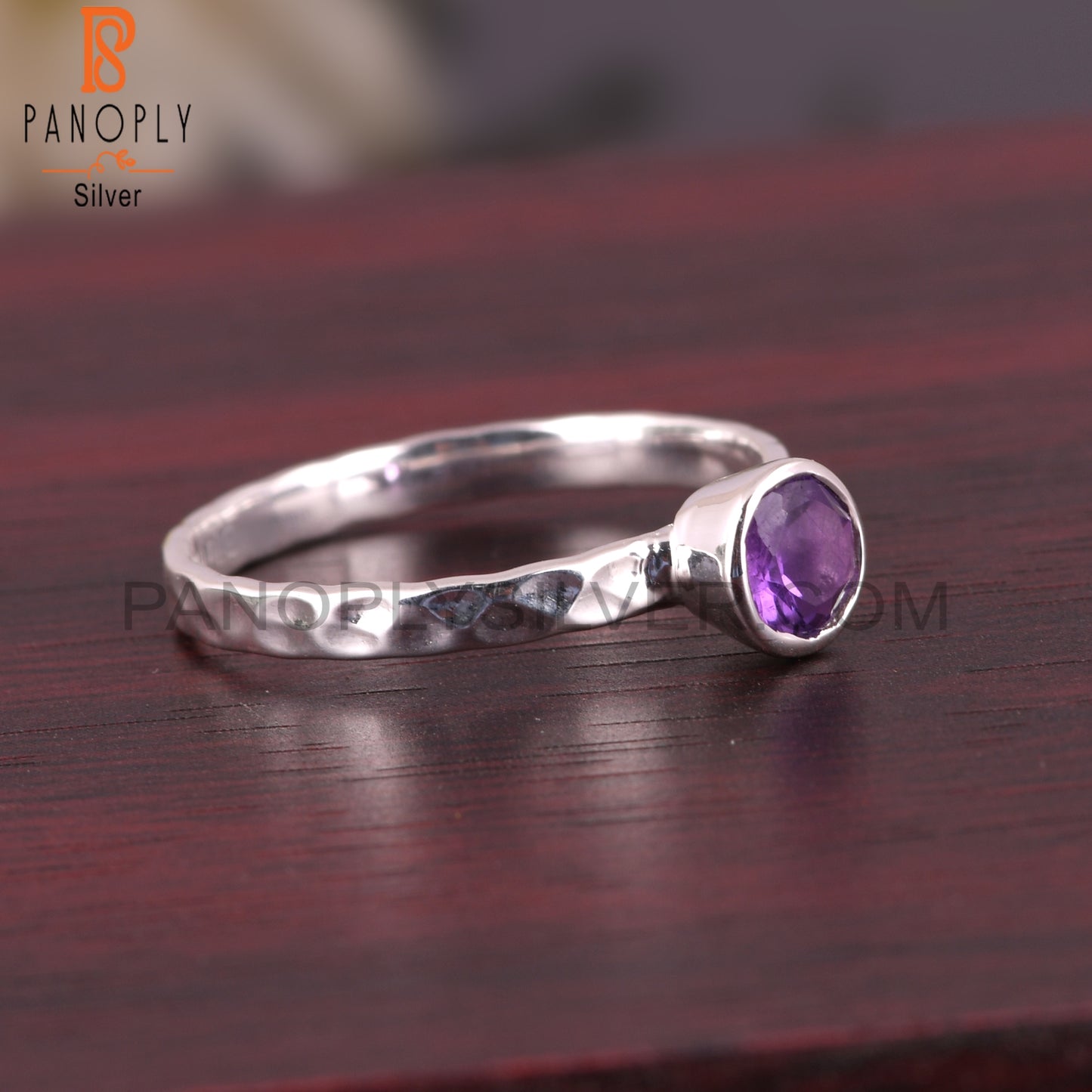Texture Band 925 Sterling Silver Amethyst Ring