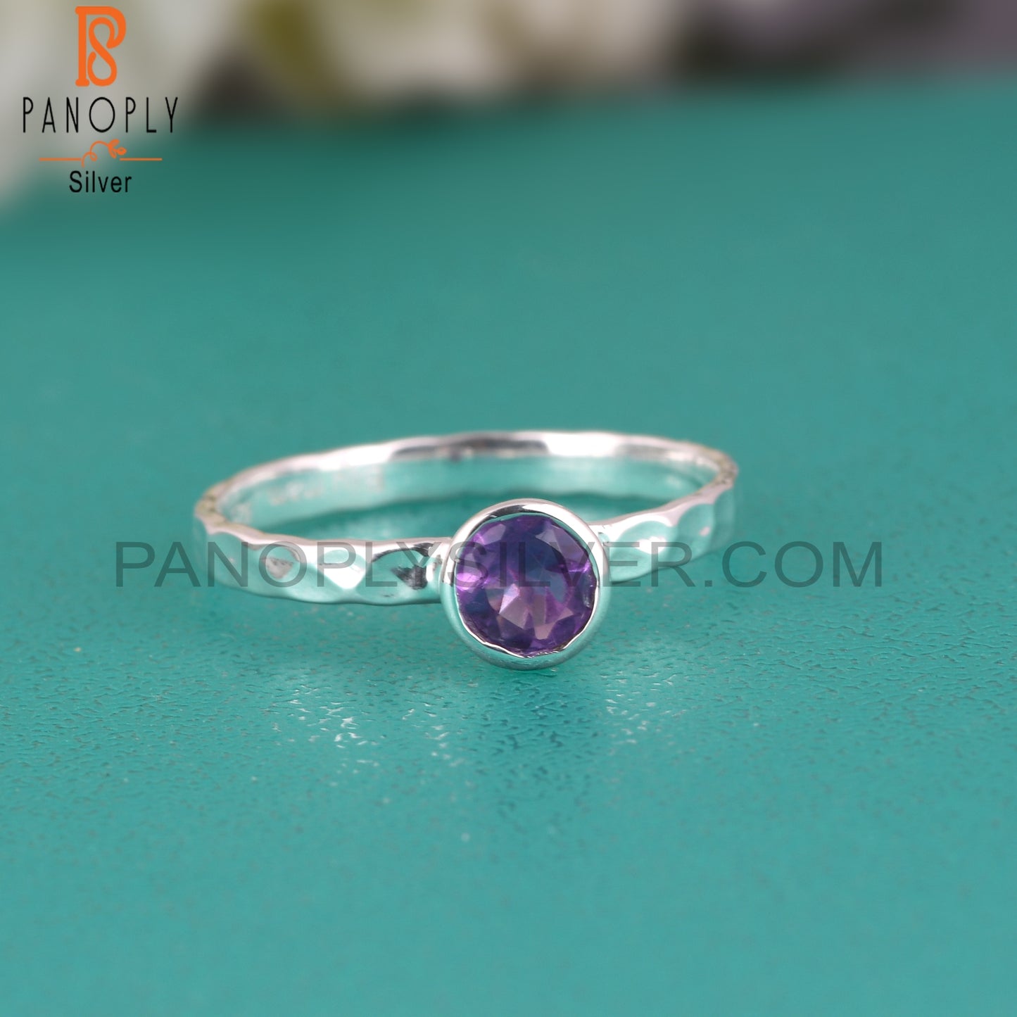 Texture Band 925 Sterling Silver Amethyst Ring