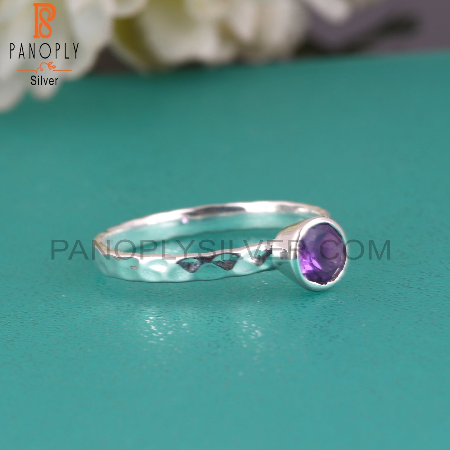 Texture Band 925 Sterling Silver Amethyst Ring