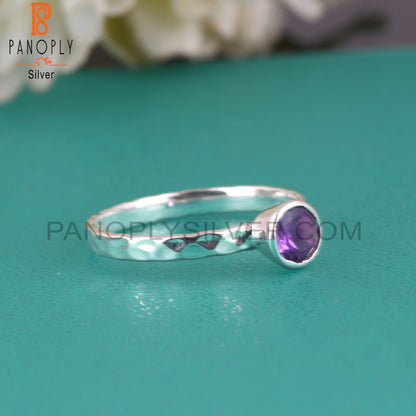 Texture Band 925 Sterling Silver Amethyst Ring