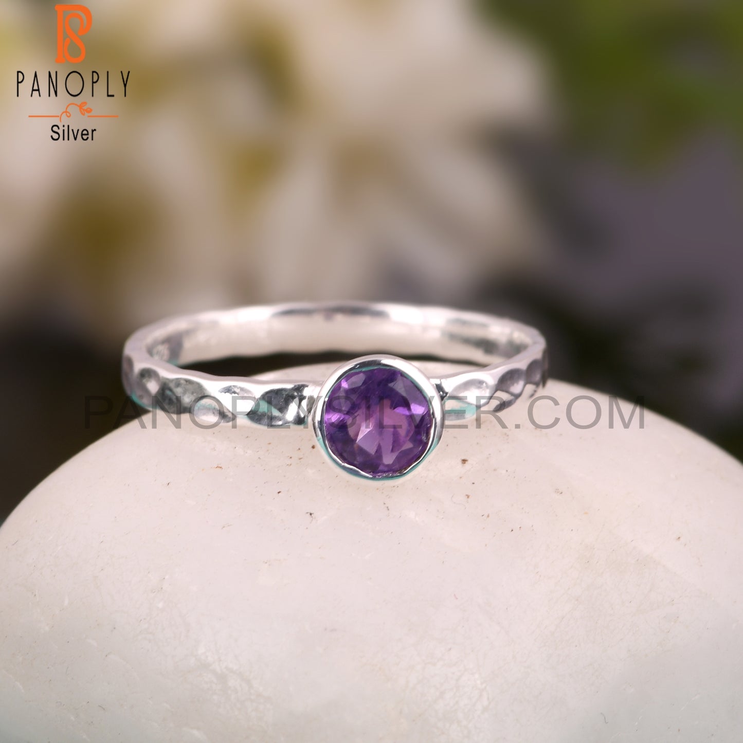 Texture Band 925 Sterling Silver Amethyst Ring