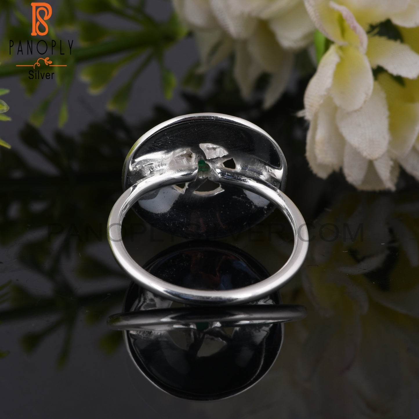 Green Onyx Hypoallergenic Chakra Round 925 Sterling Silver Ring
