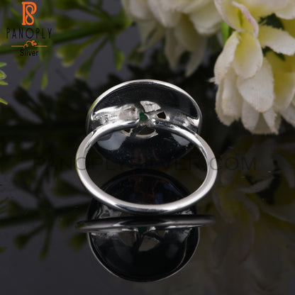 Green Onyx Hypoallergenic Chakra Round 925 Sterling Silver Ring
