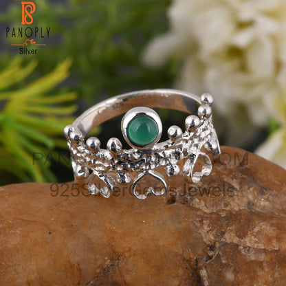 Hypoallergenic Green Onyx Round 925 Sterling Silver Ring