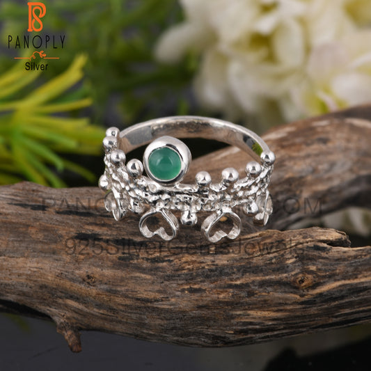 Hypoallergenic Green Onyx Round 925 Sterling Silver Ring