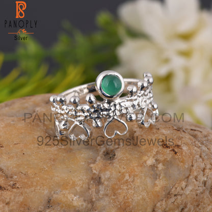 Hypoallergenic Green Onyx Round 925 Sterling Silver Ring