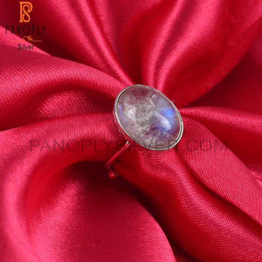 Simple Doublet Labradorite Crystal Oval 925 Sterling Silver Ring