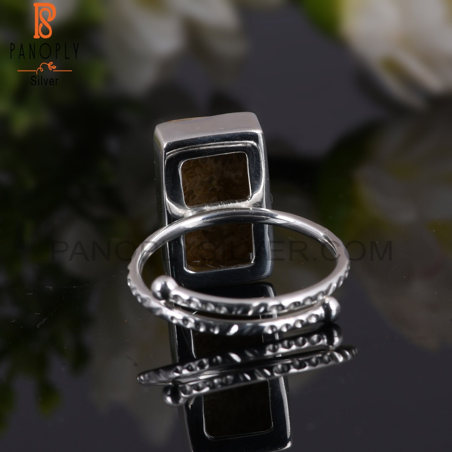 Fossil Coral 925 Sterling Silver Beguette Shape Ring