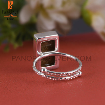 Fossil Coral 925 Sterling Silver Beguette Shape Ring