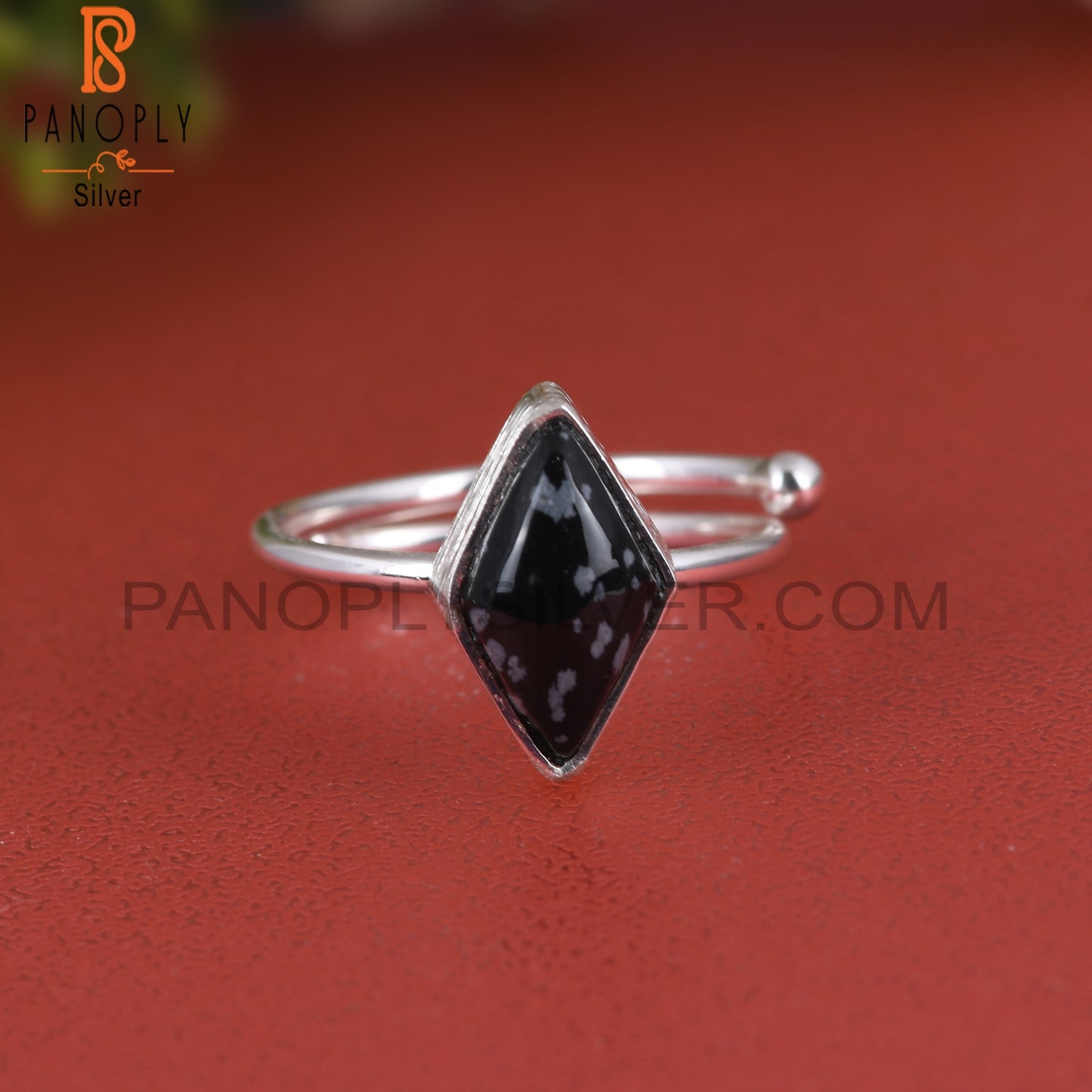 Snowflake Obsidian Diamond 925 Sterling Silver Ring