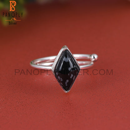 Snowflake Obsidian Diamond 925 Sterling Silver Ring