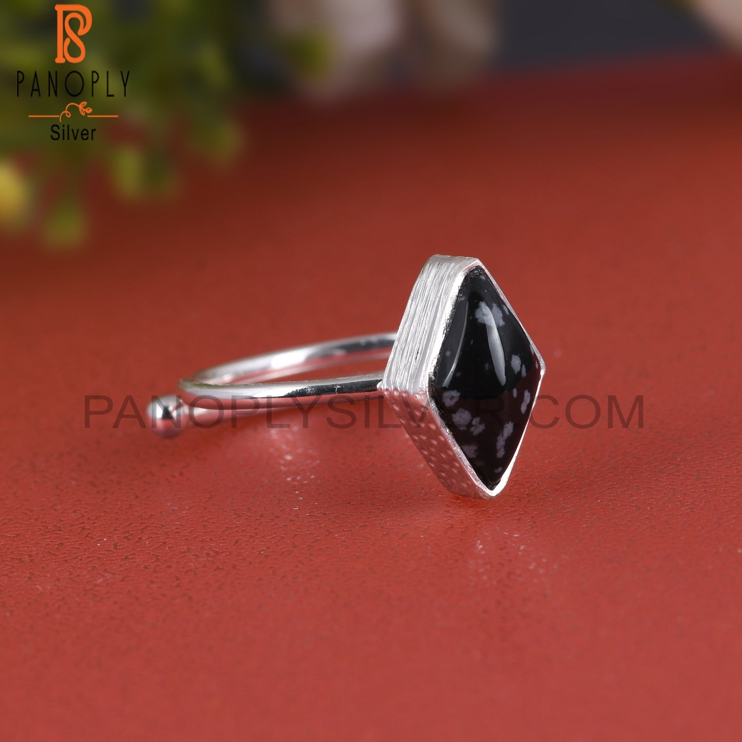 Snowflake Obsidian Diamond 925 Sterling Silver Ring