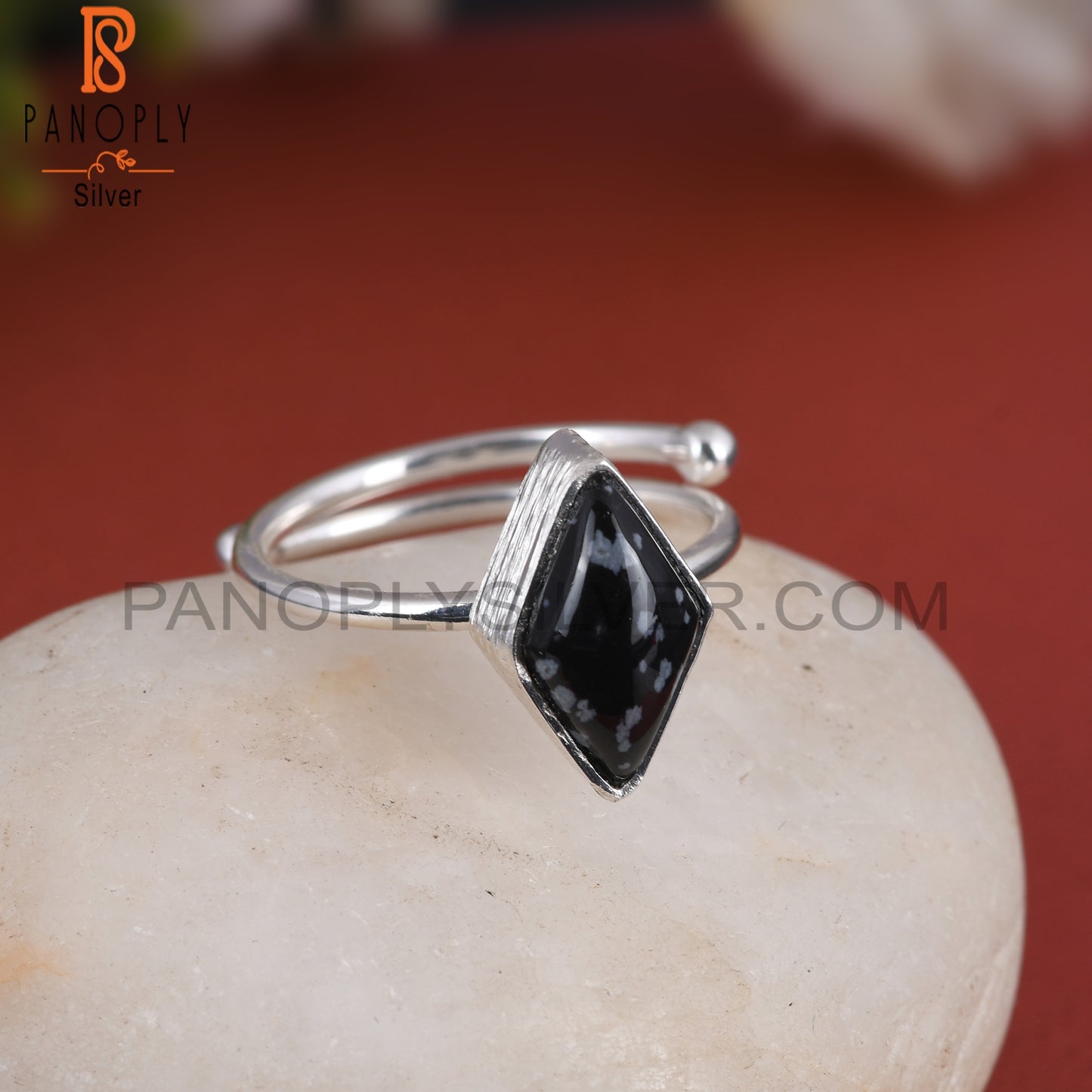 Snowflake Obsidian Diamond 925 Sterling Silver Ring