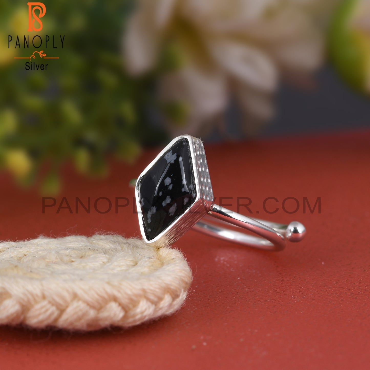 Snowflake Obsidian Diamond 925 Sterling Silver Ring