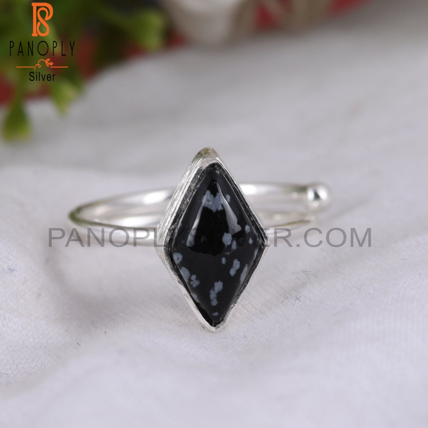 Snowflake Obsidian Diamond 925 Sterling Silver Ring