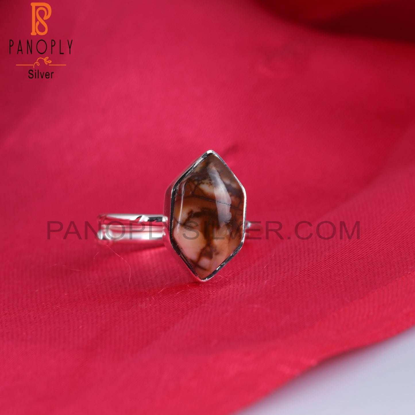 Birdeye Jasper Hexagon 925 Silver Ring