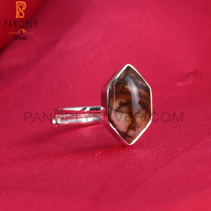 Birdeye Jasper Hexagon 925 Silver Ring
