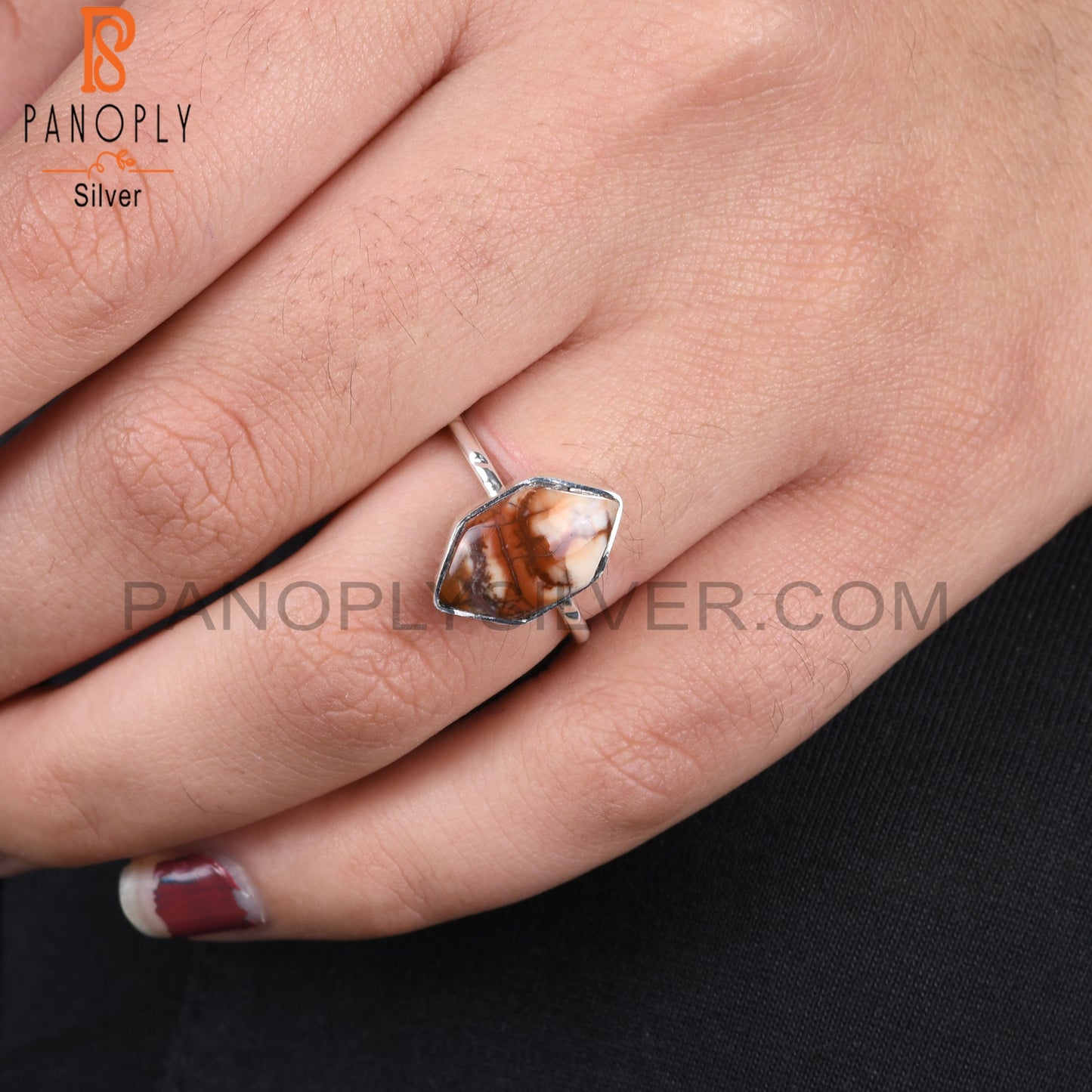 Birdeye Jasper Hexagon 925 Silver Ring