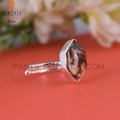 Birdeye Jasper Hexagon 925 Silver Ring