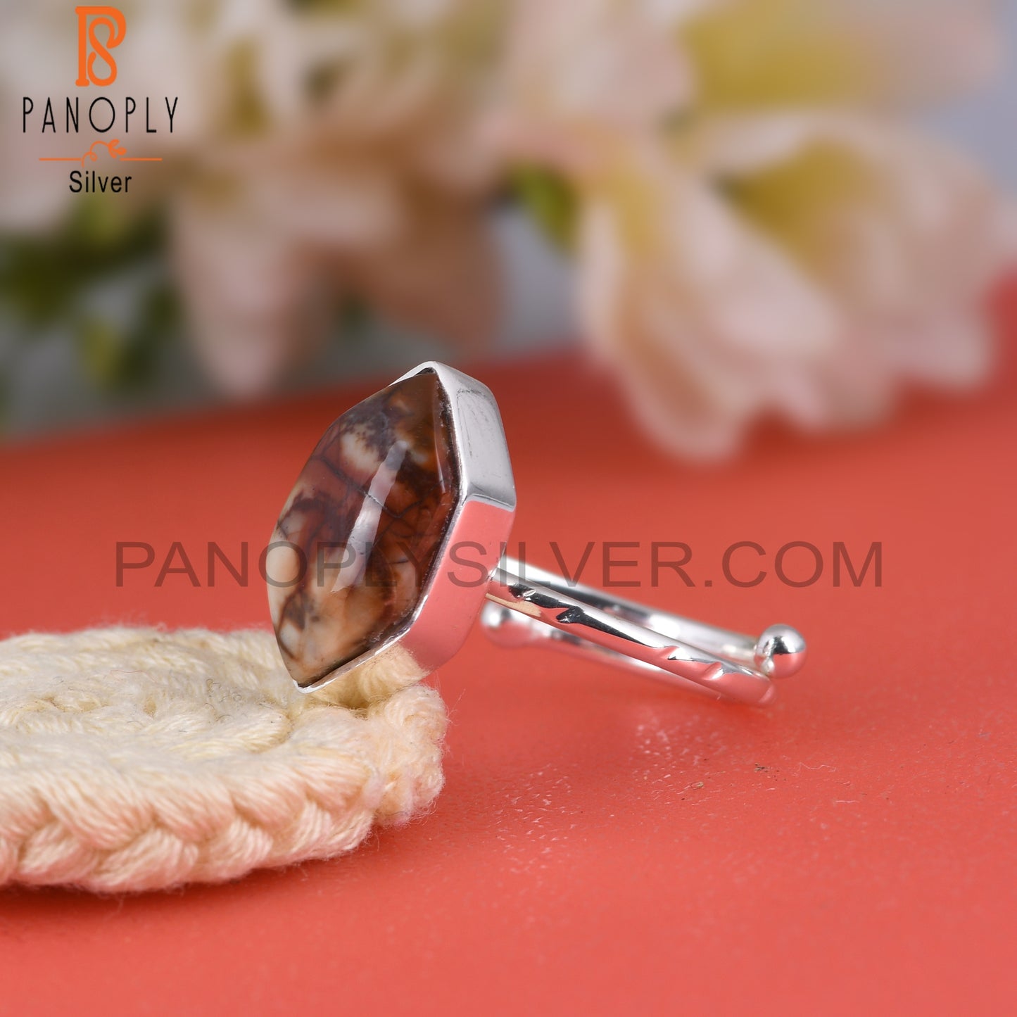 Birdeye Jasper Hexagon 925 Silver Ring