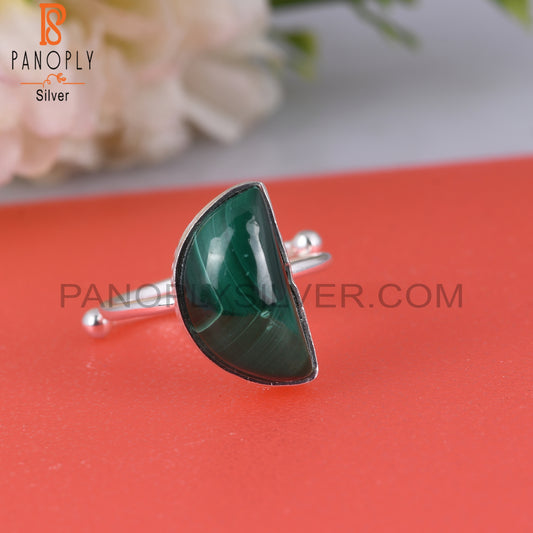 Malachite D shape 925 Sterling Silver Moon Ring