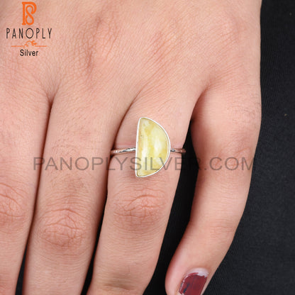 Yellow Opal D Shape 925 Sterling Silver Moon Ring