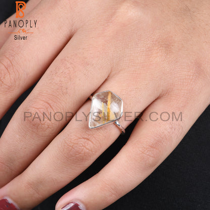 Golden Rutile Diamond 925 Sterling Silver Ring