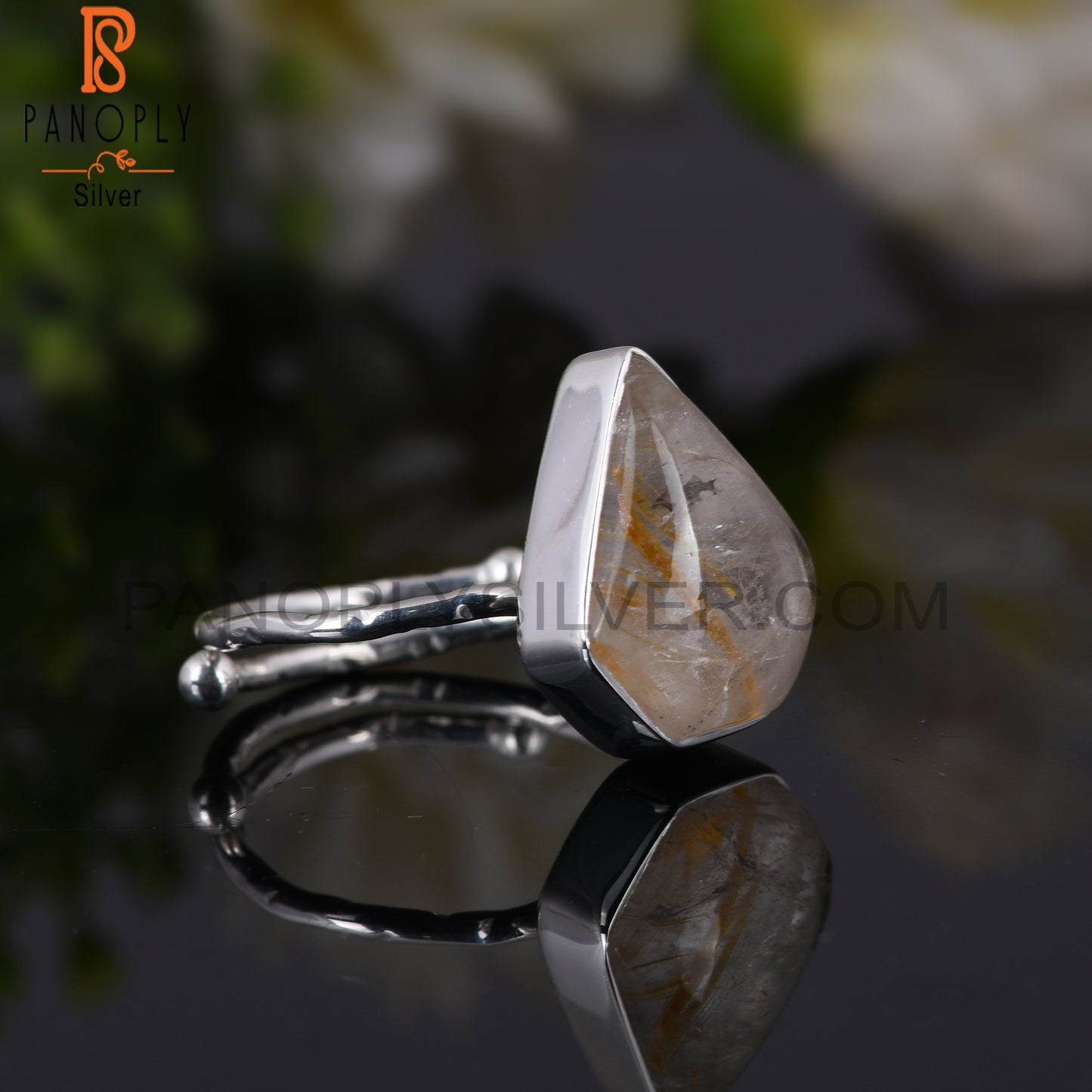 Golden Rutile Diamond 925 Sterling Silver Ring