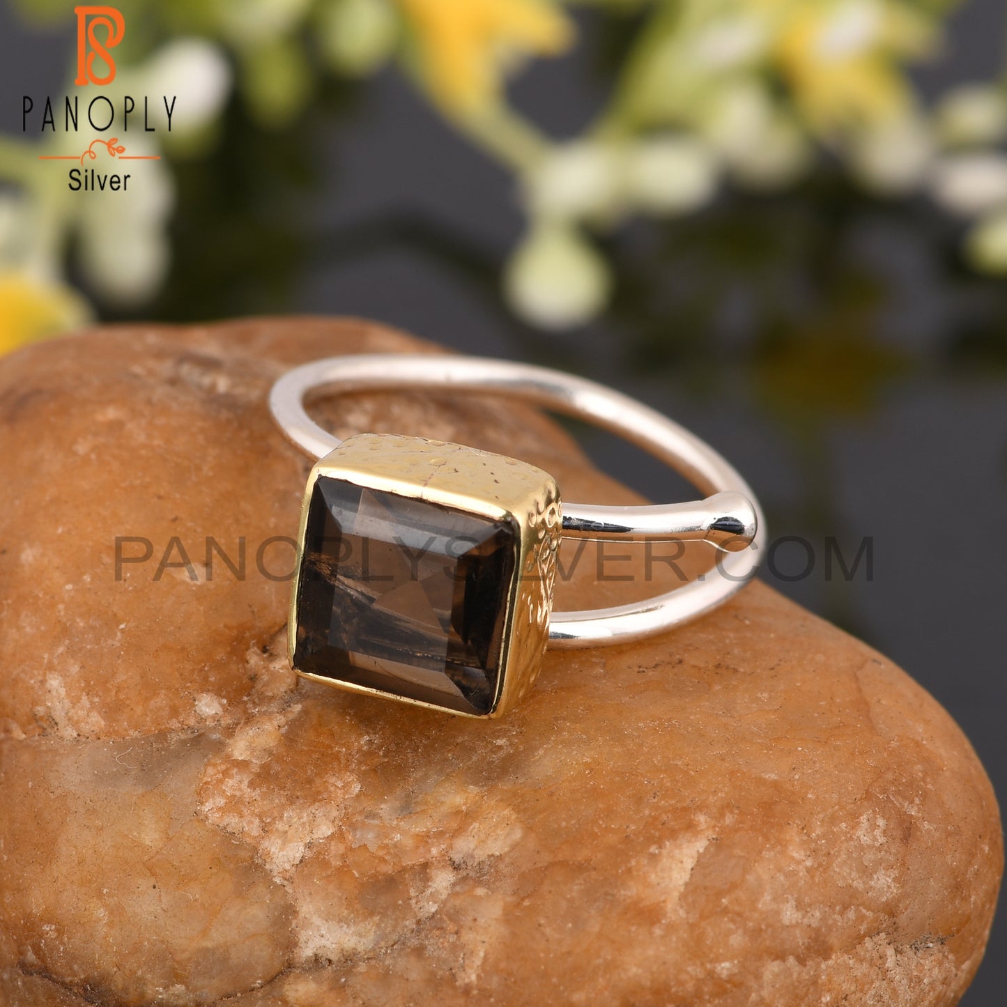 Smoky Square 925 Sterling Silver Beautiful Ring