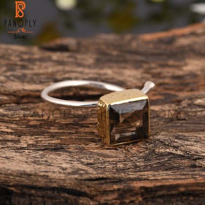 Smoky Square 925 Sterling Silver Beautiful Ring