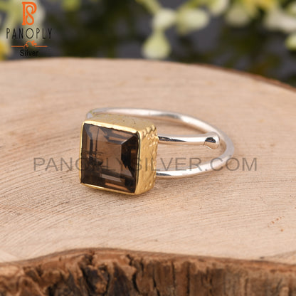 Smoky Square 925 Sterling Silver Beautiful Ring